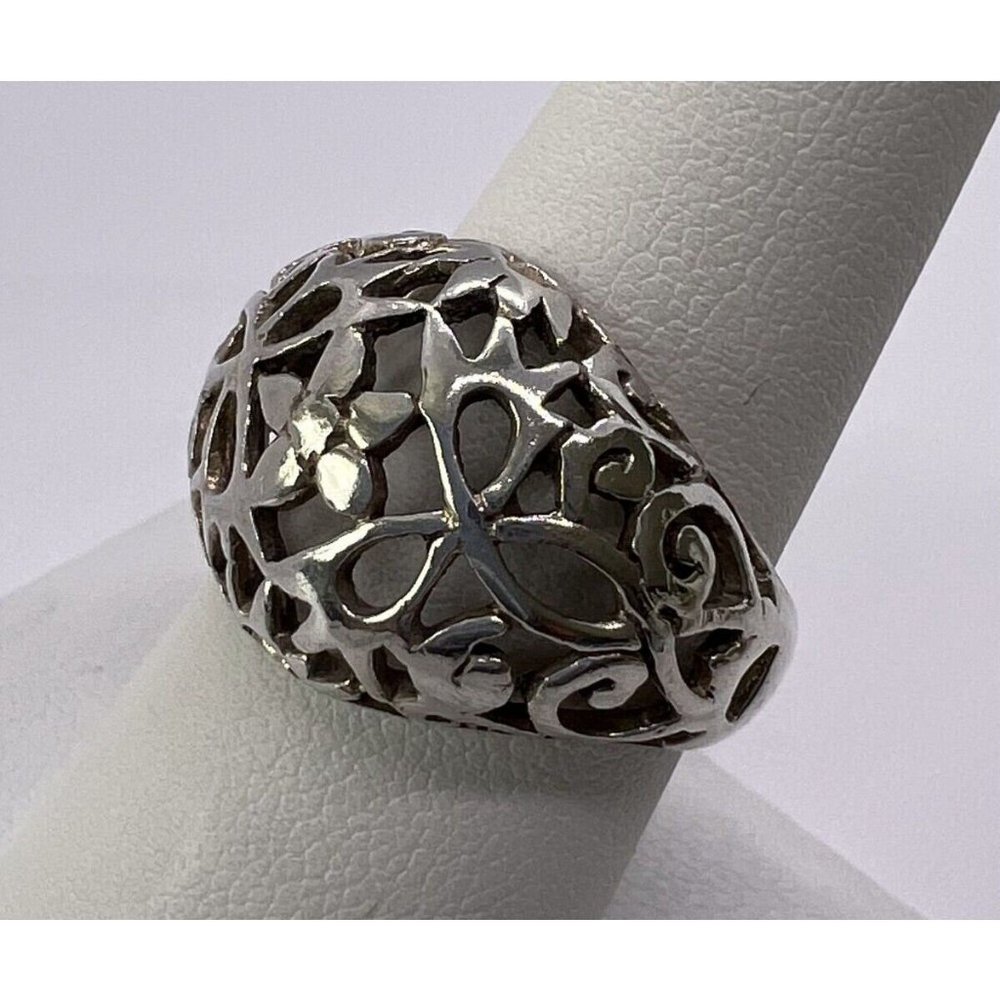 925 Sterling Silver Ring With Porous Flower Design Size 8